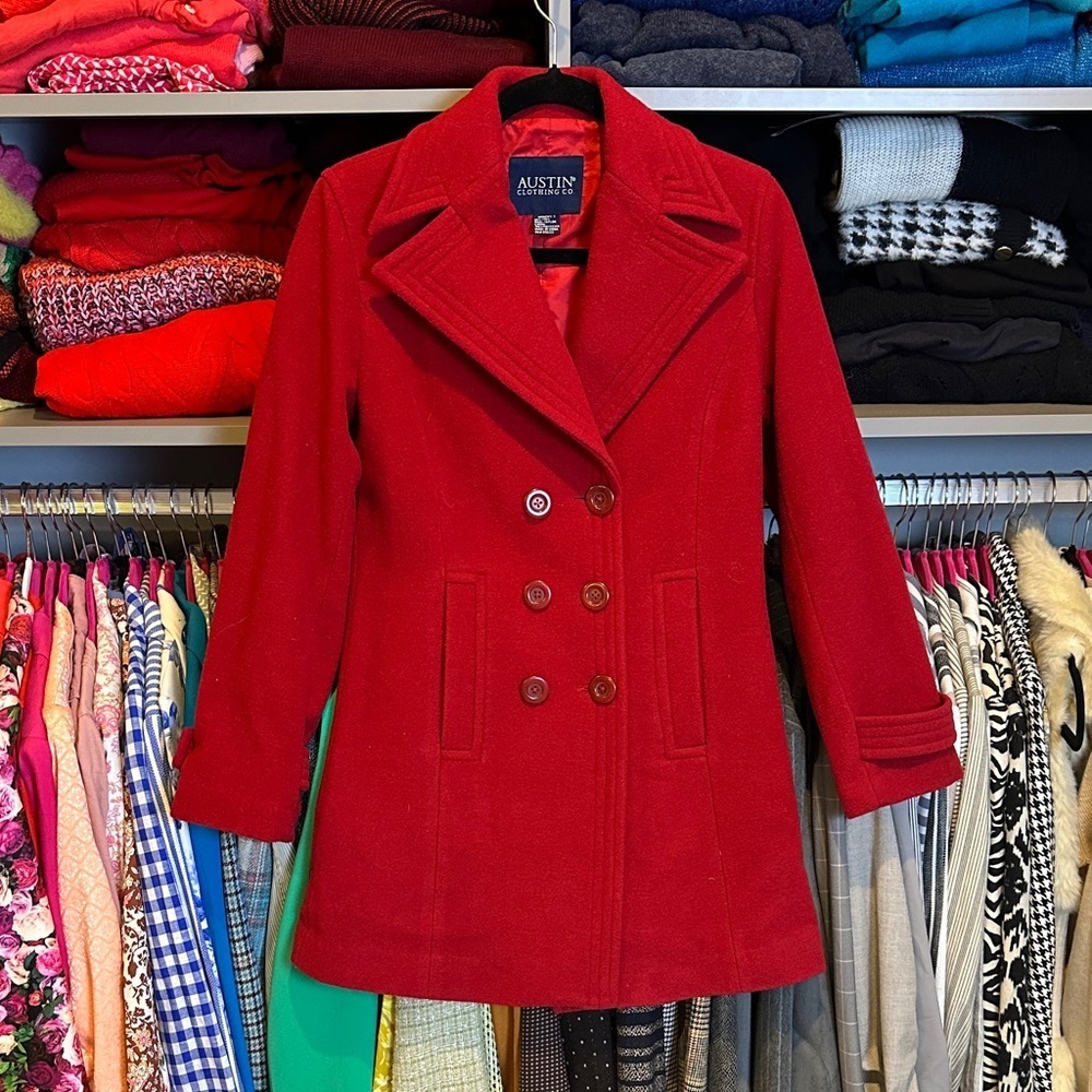 Austin Clothing Company 80% wool red 2 pocket pea coat size S